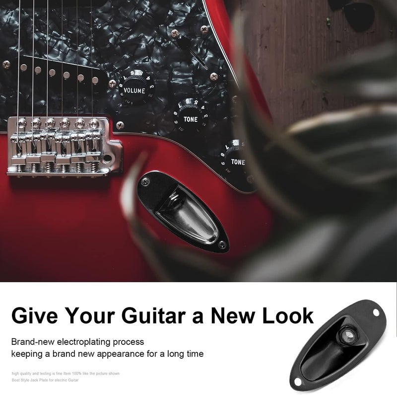 MAXCHEER Guitar Input Jack Socket Plate Output Loaded Boat Style 1/4 Inch with Screws for Fender Stratocaster Strat St Mono Electric Guitar for Electric Guitar Replacement Parts (black) - Image 3